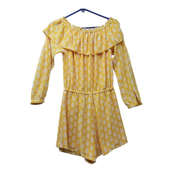 Michael Kors Romper Womens Medium Orange White Ruffle Mini‎ Pleats Elastic Waist - Picture 2 of 6